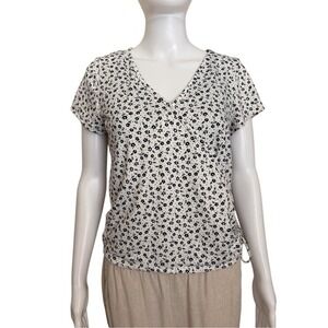 Love Wins White & Black Floral V‑Neck Top Blouse XL